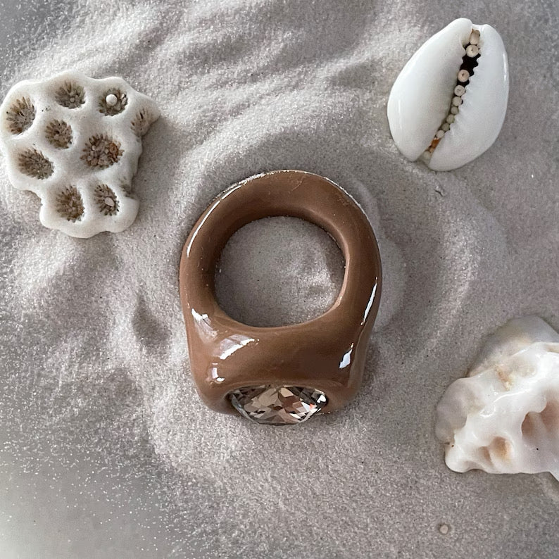 Cacao brown cushion 12mm crystal ring