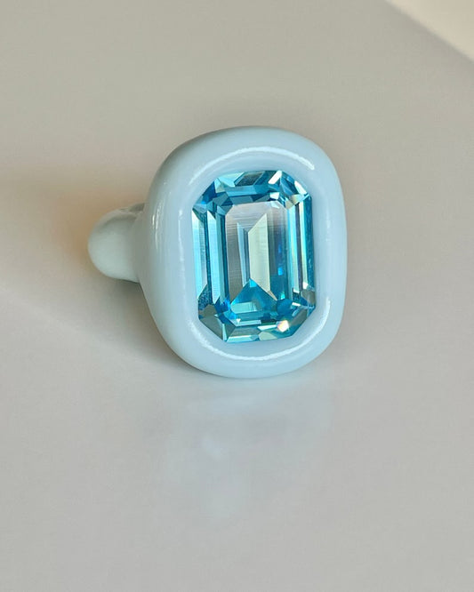 Baby blue big octagon ring blue crystal 18mm