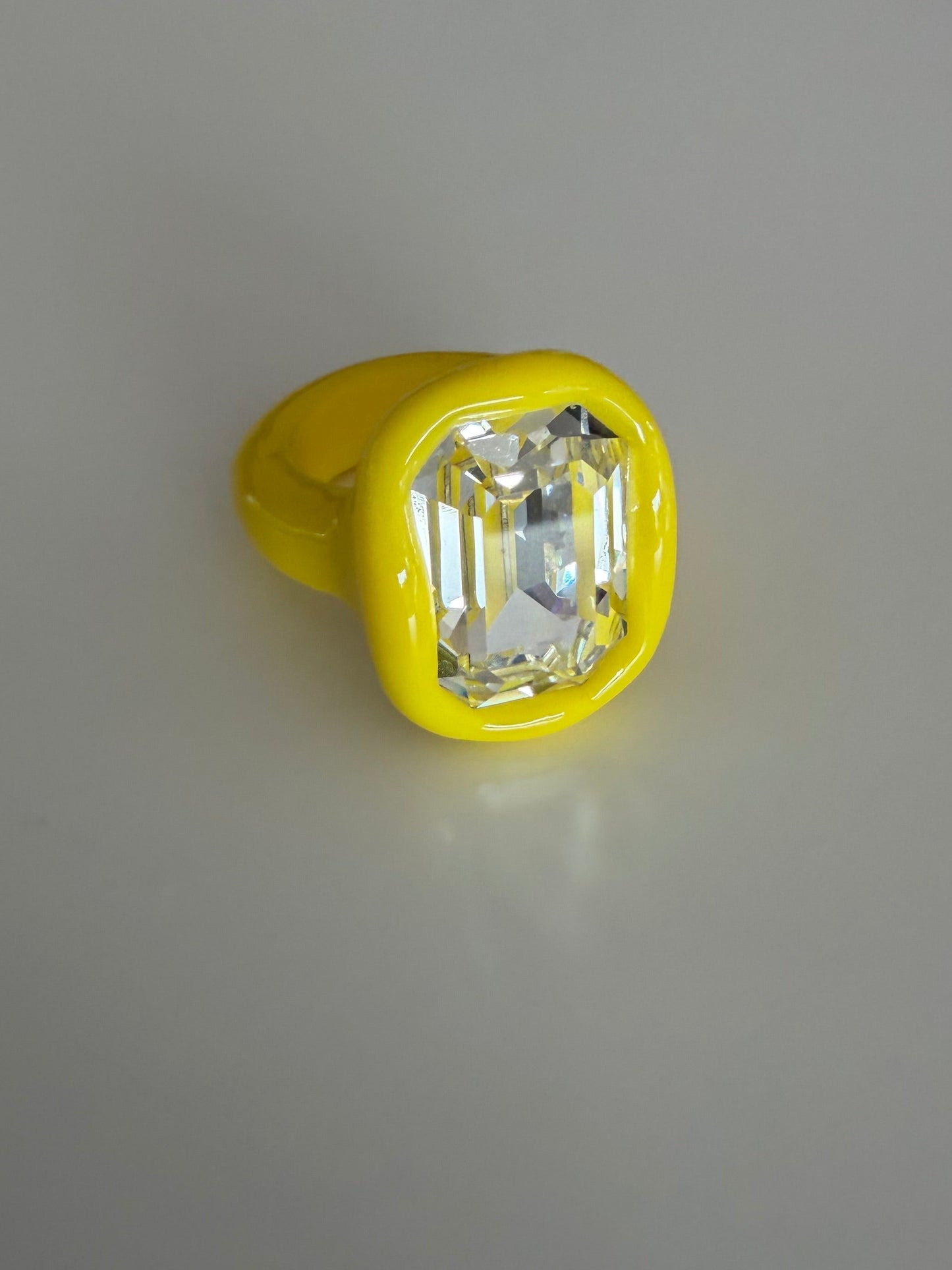 Lemon Yellow polymer ring with big 18mm octagon Swarovski