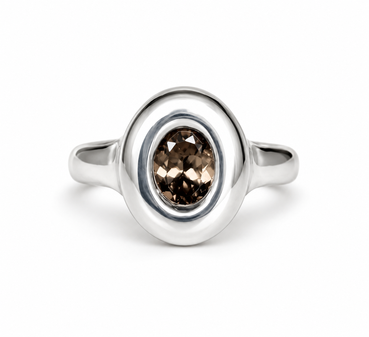 Brown Capsule Classic Oval Bubble ring with Brown Natural Zircon