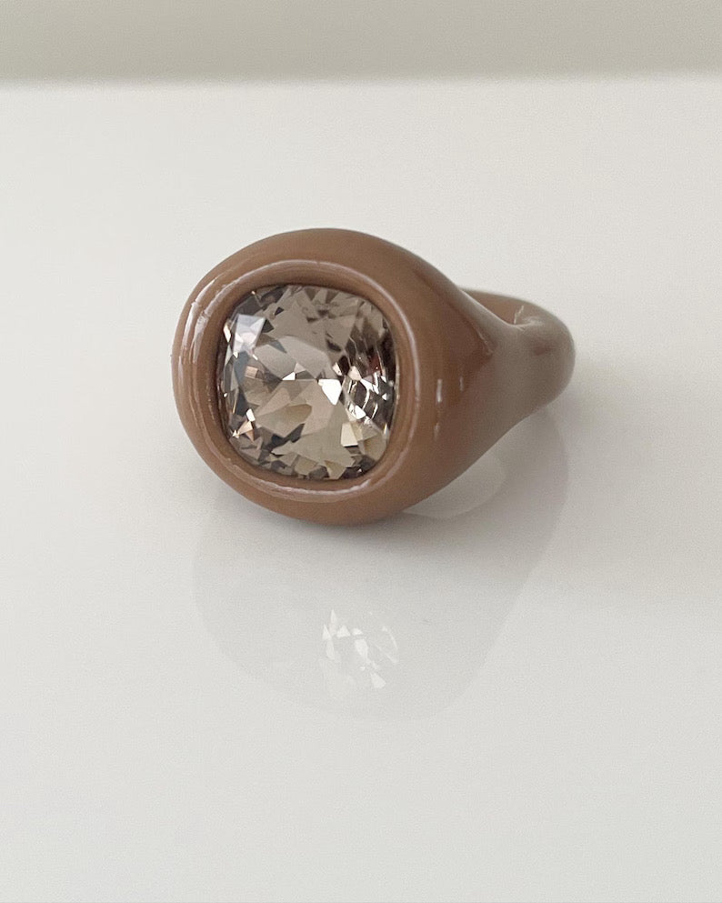 Cacao brown cushion 12mm crystal ring