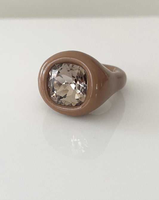 Cacao brown cushion 12mm crystal ring