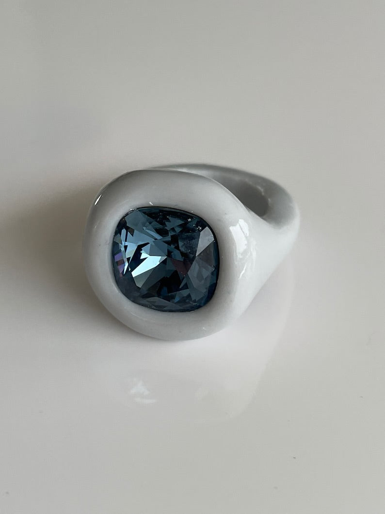 Gray polymer ring with Denim Blue crystal