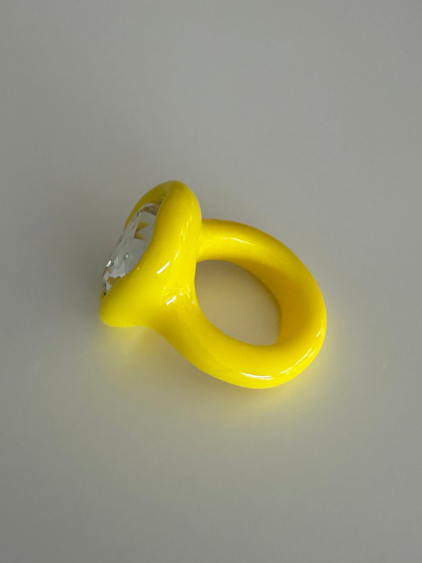 Lemon Yellow polymer ring with big 18mm octagon Swarovski