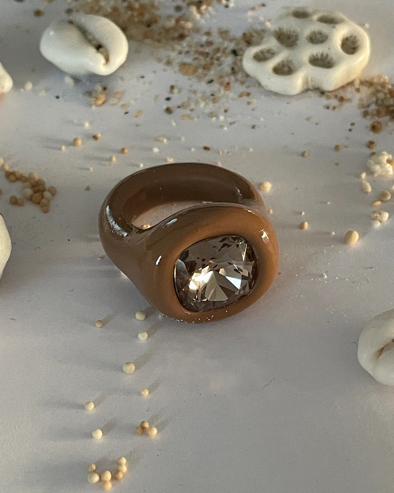 Cacao brown cushion 12mm crystal ring