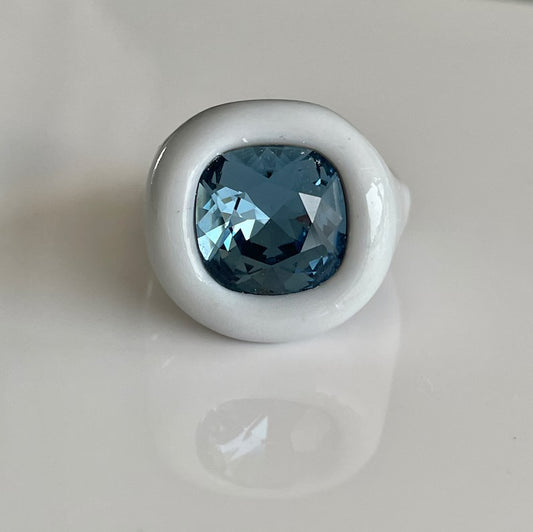 Gray polymer ring with Denim Blue crystal