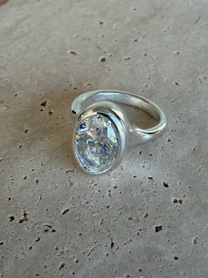 Certified Moissanite Ring solid silver