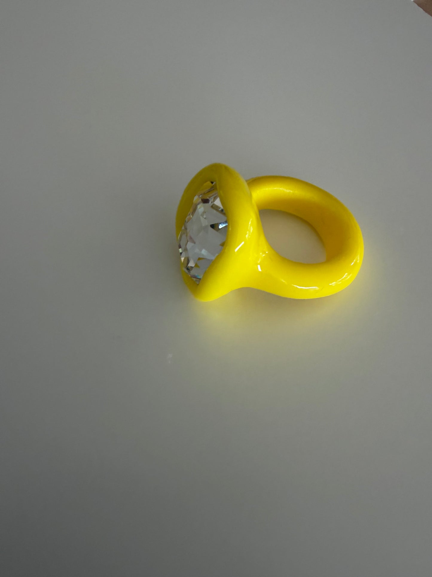 Lemon Yellow polymer ring with big 18mm octagon Swarovski