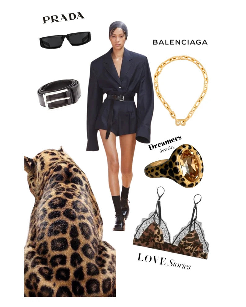 Statement Leopard  Print Medium Oval Smoked Topaz Polymer Ring