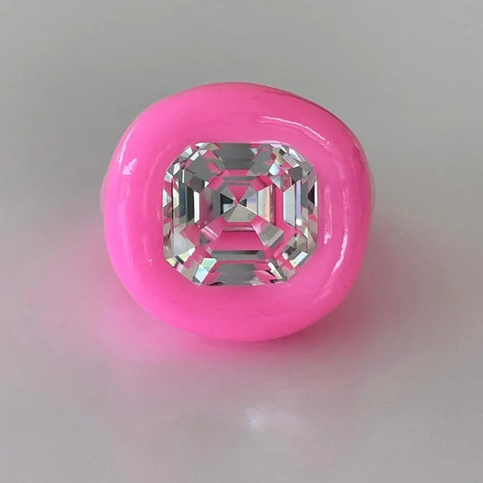 Neon Pink Ring with Square Crystal