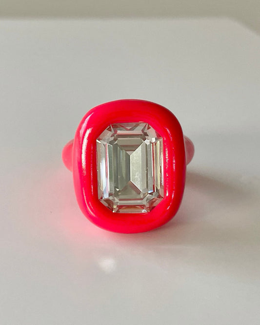 Red polymer clay ring with 18mm octagon crystal