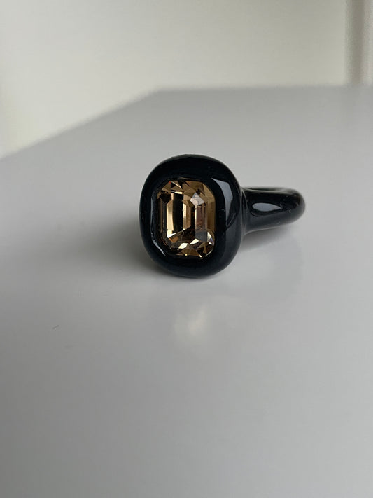 Black Octagon Classy Ring with Champagne Topaz Crystal