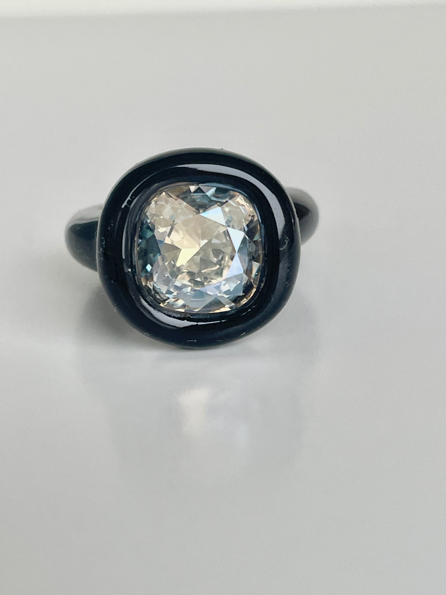 Black Cushion Cut Diamond Sparkle Swarovski Crystal  Polymer Ring