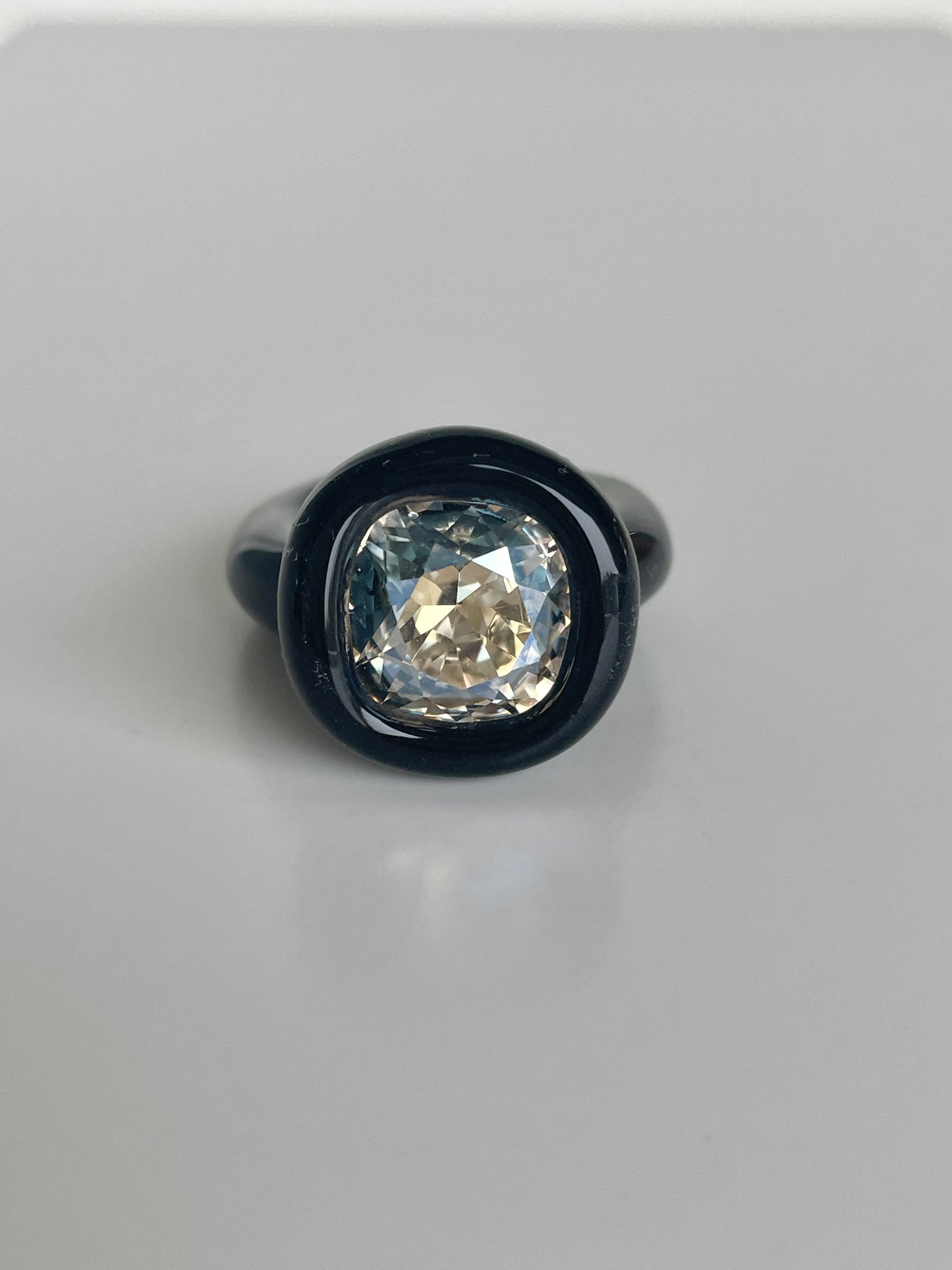 Black Cushion Cut Diamond Sparkle Swarovski Crystal  Polymer Ring