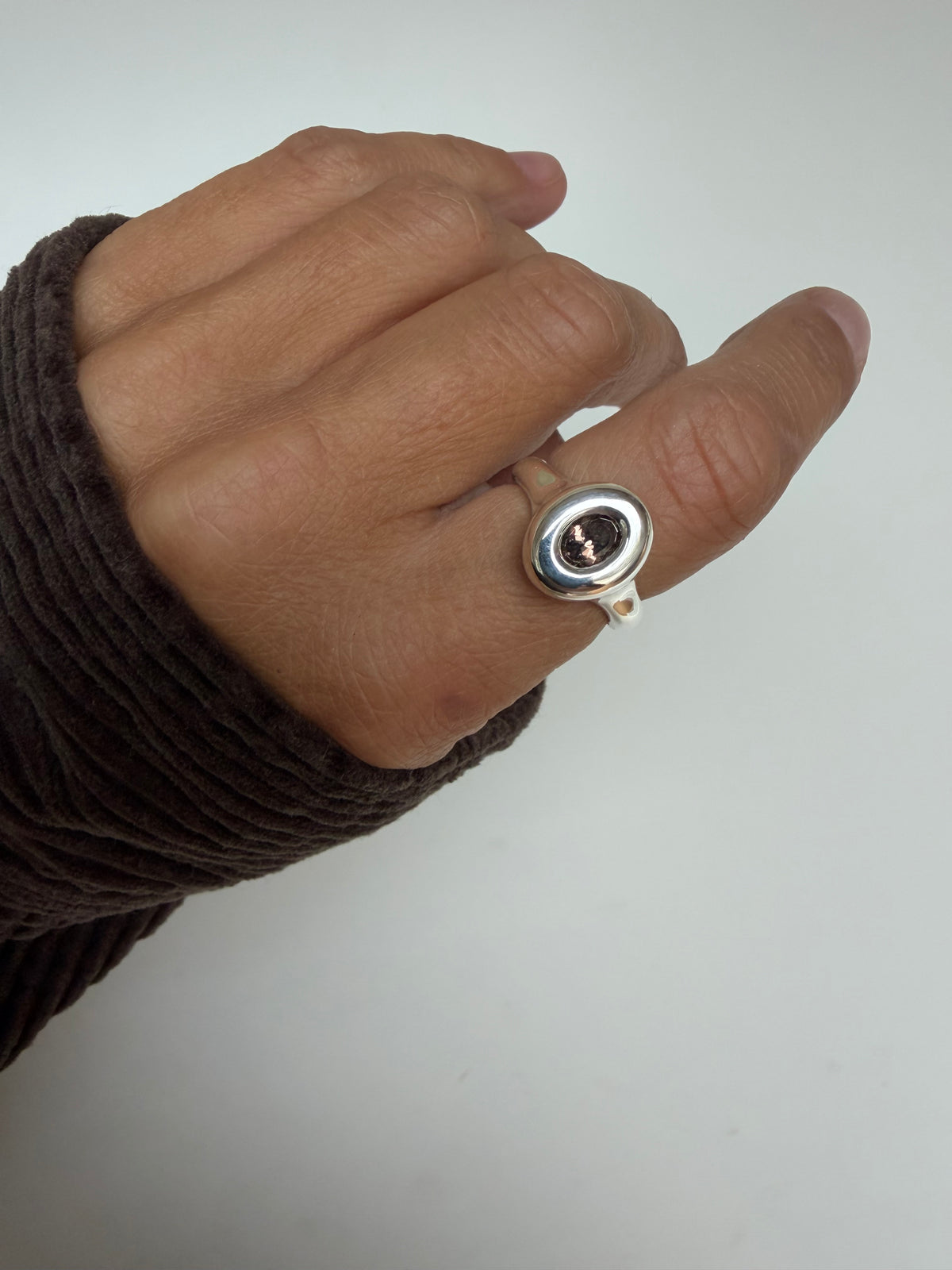 Brown Capsule Classic Oval Bubble ring with Brown Natural Zircon