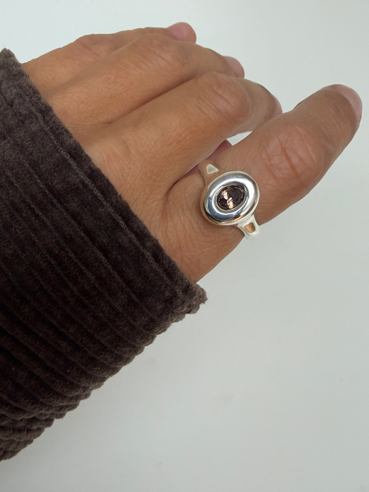 Brown Capsule Classic Oval Bubble ring with Brown Natural Zircon