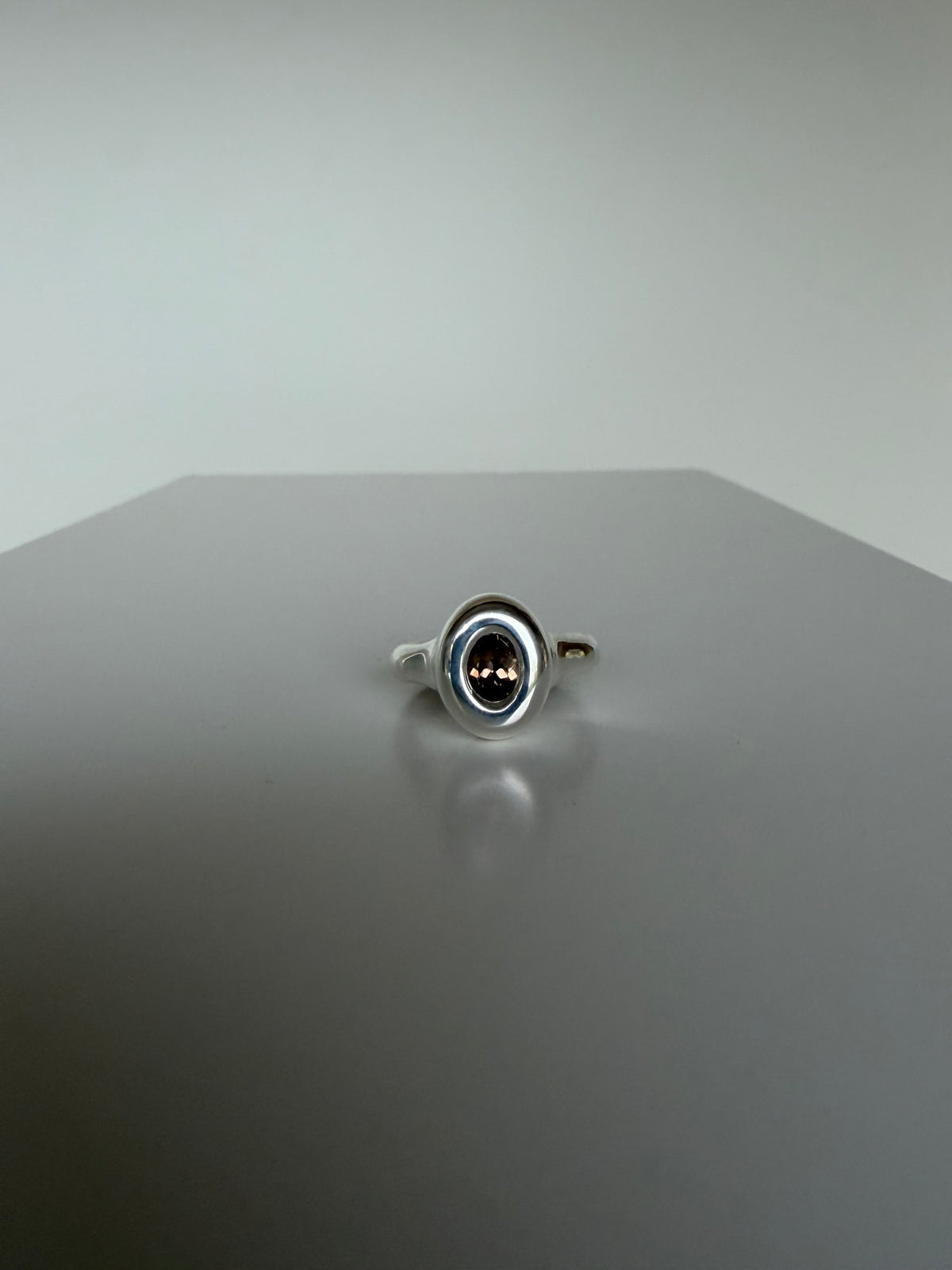Brown Capsule Classic Oval Bubble ring with Brown Natural Zircon