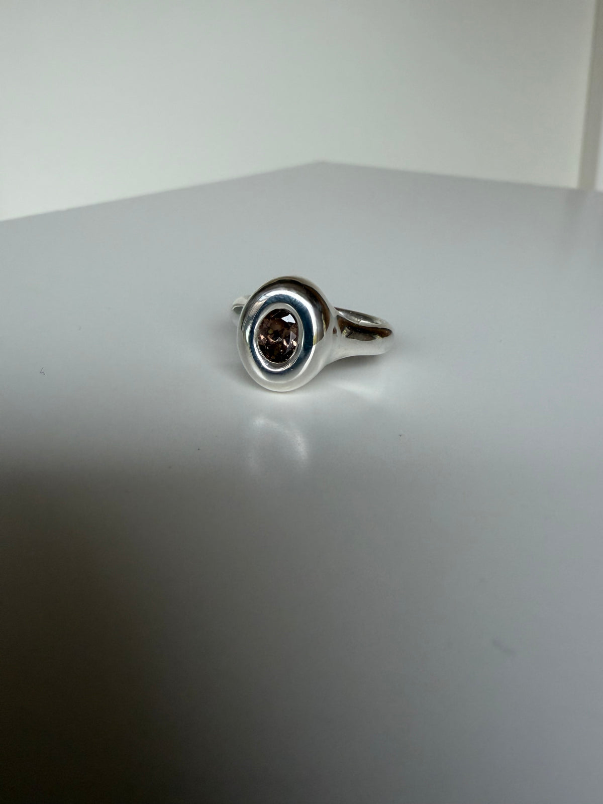 Brown Capsule Classic Oval Bubble ring with Brown Natural Zircon