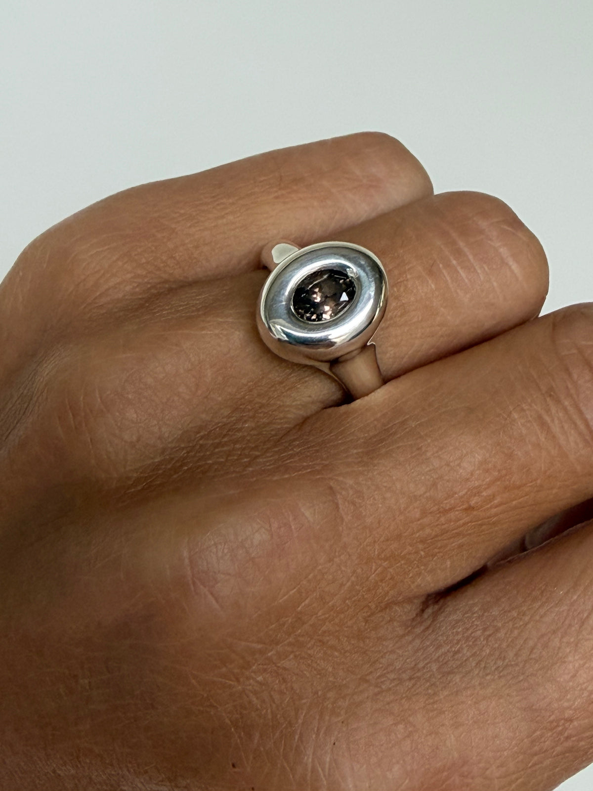 Brown Capsule Classic Oval Bubble ring with Brown Natural Zircon