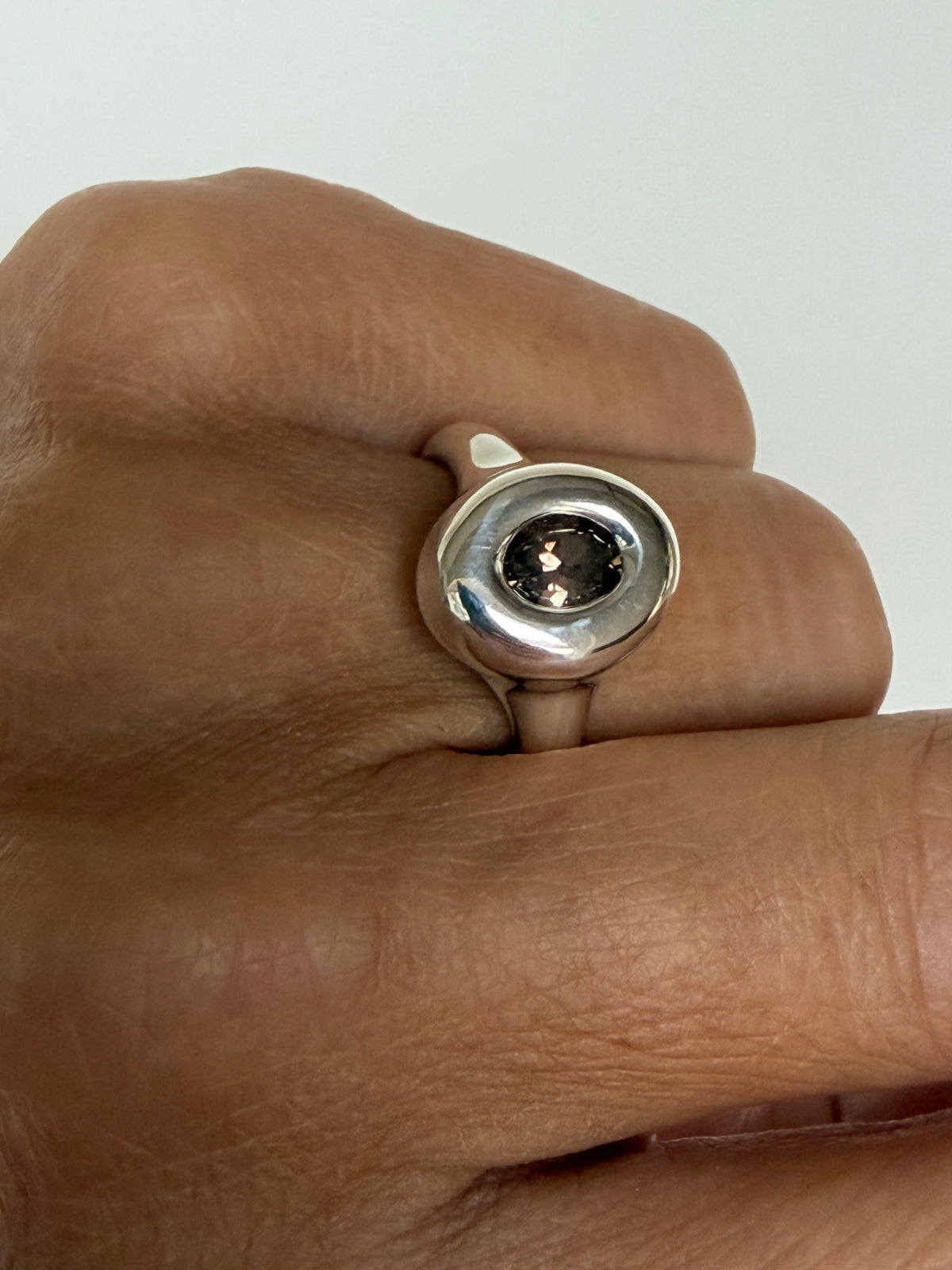 Brown Capsule Classic Oval Bubble ring with Brown Natural Zircon