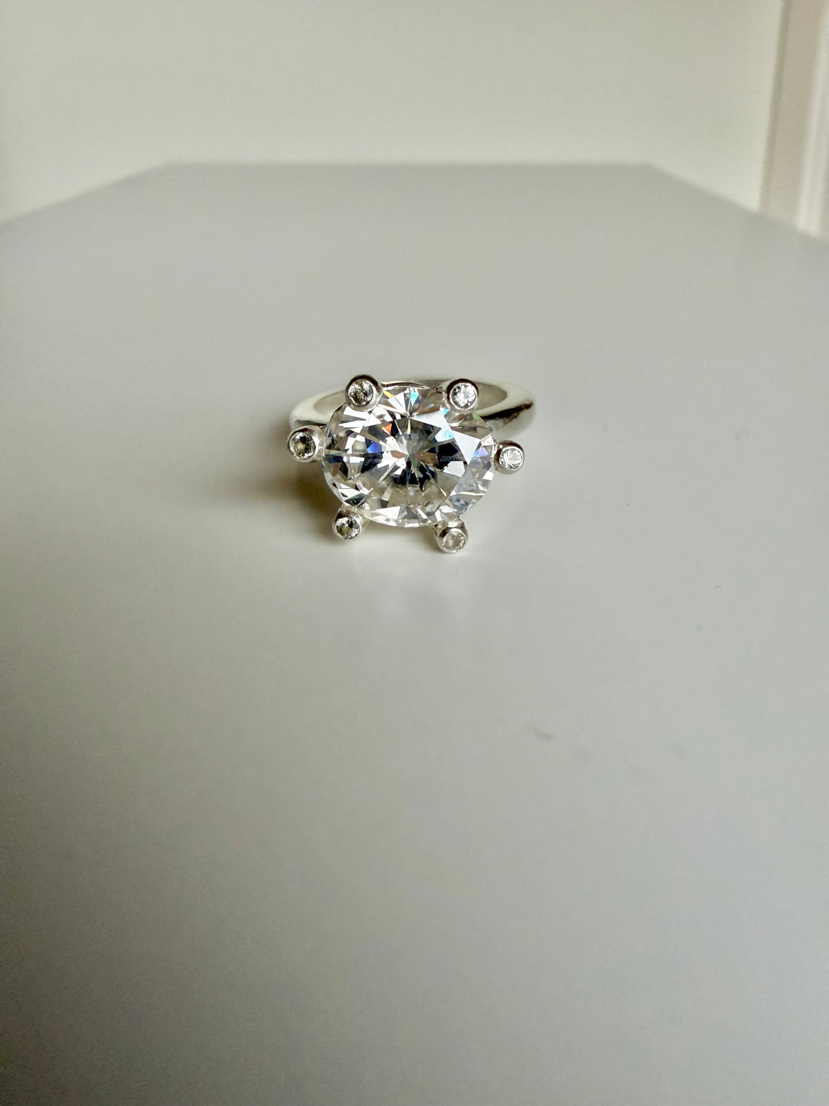Festive Capsule 5 ct moissanite ring with sapphires in silver