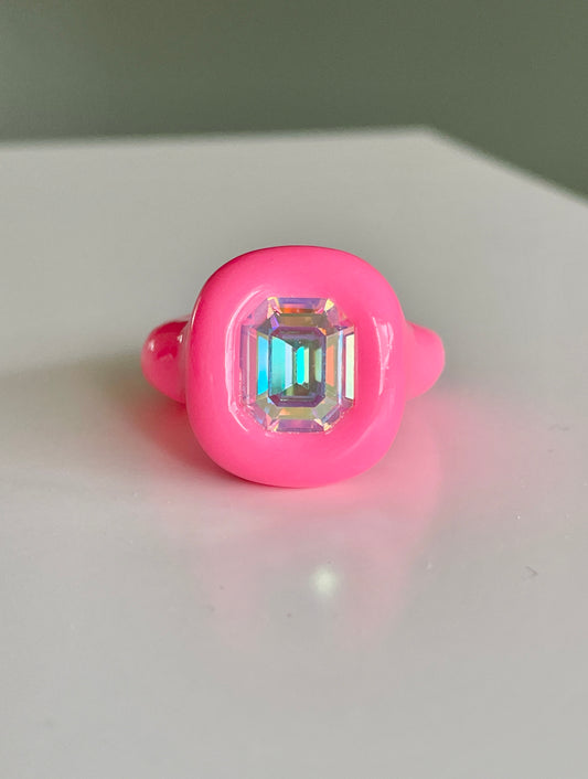 Neon Pink Octagon Opalescent Polymer ring