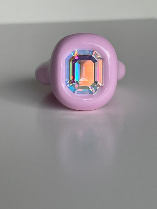 Pastel Light Pink Ring with Opalescent Octagon Crystal